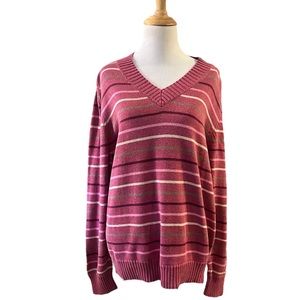 SONOMA V NECK STRIPED KNIT SWEATER MAUVE PINK MULTI SIZE XL